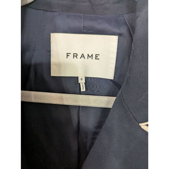Frame Piped‎ Cropped Blazer women's 6 navy blue double breasted - Picture 5 of 9